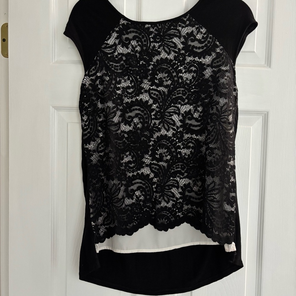 White House Black Market Elegant Black Lace Top